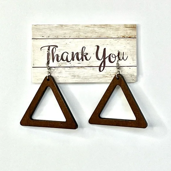 Brown Triangle Wooden Earrings - Picture 5 of 5